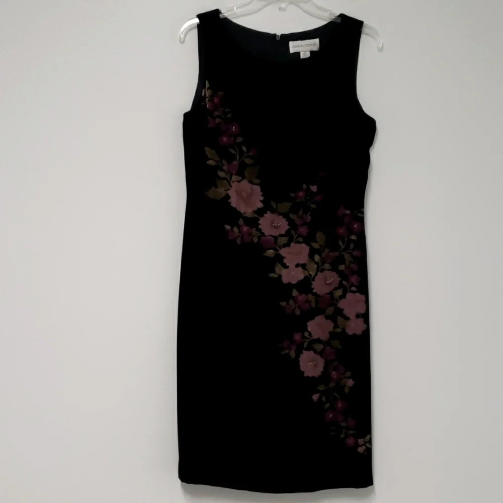 Vintage sleeveless‎ black velvet midi dress